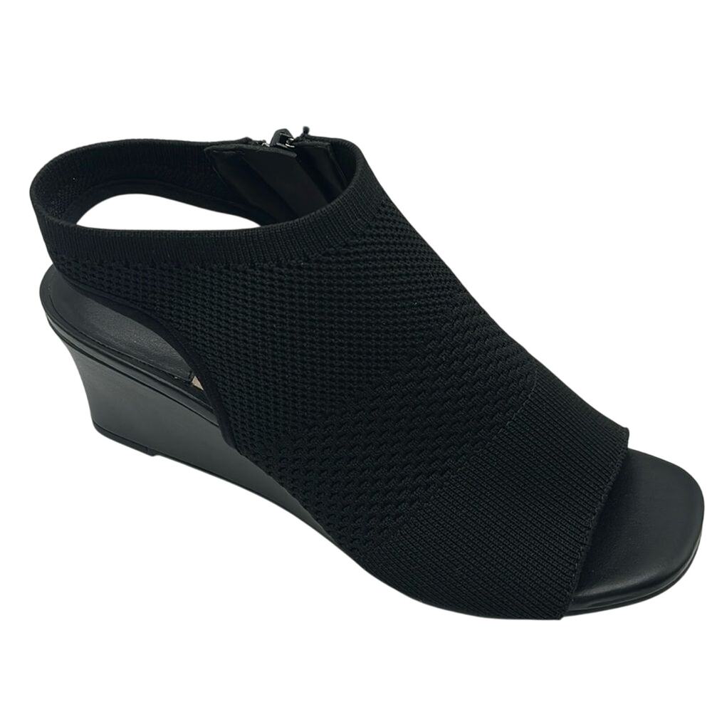 Alex Marie Patti Stretch Knit Black Wedge Sandals Size 5.5